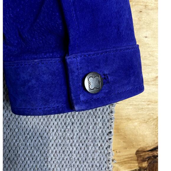 Liz Claiborne New York Suede Leather Jacket Womens L Royal Blue Fade Boho Chic - Picture 9 of 12